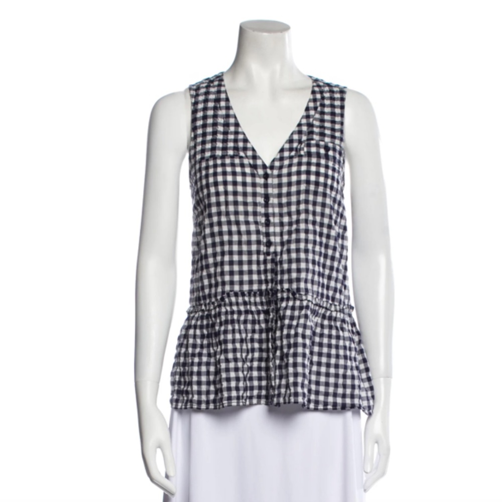 CLOSED GINGHAM RUFFLE HEMMED SLEEVELESS BLOUSE SZ M